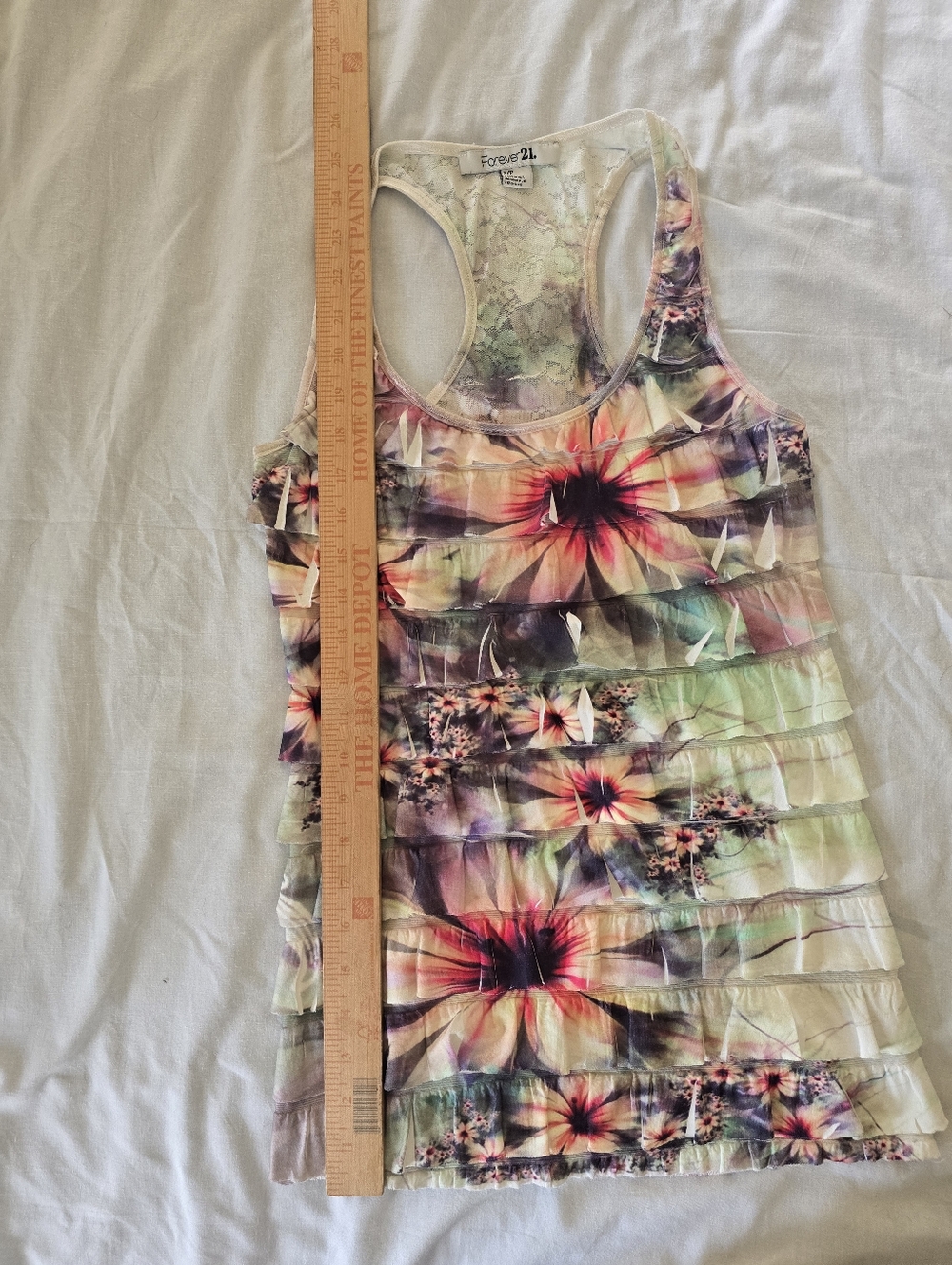 Forever 21 Floral Ruffle Racerback Tank Top - Multicolor Pastel - Picture 4 of 6